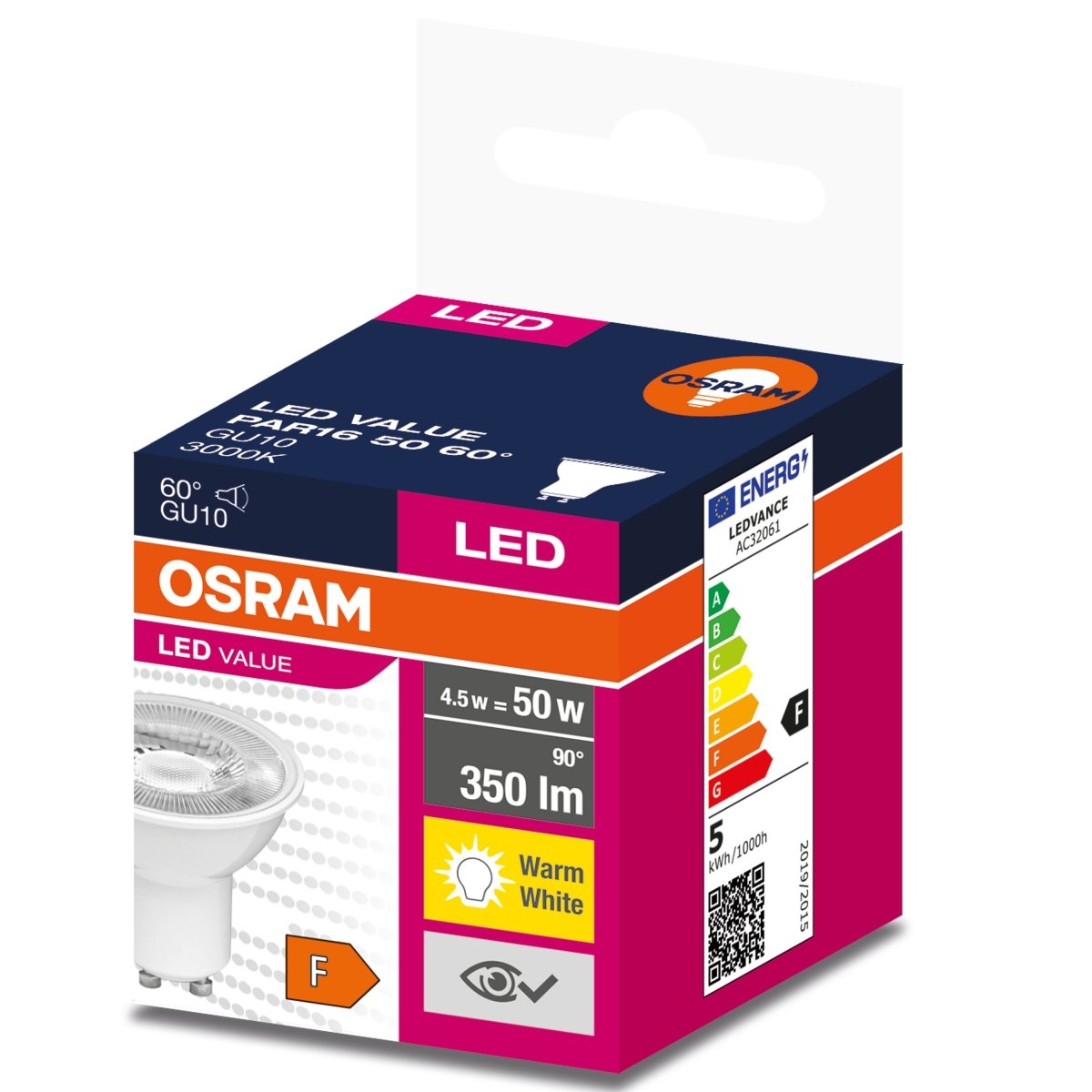Żarówka LED GU10 4,5W LED VALUE OSRAM, odpowiednik 50W, 60 st., barwa ciepła, 1 szt. - eshop LEDVANCE 4058075599024