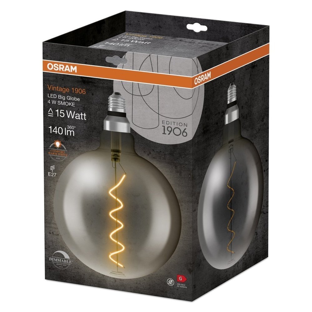 Żarówka LED Vintage 1906 LED CLASSIC Globe 15 SMOKE ściemnialna, barwa ciepła. - eshop Ledvance PL 4058075270046